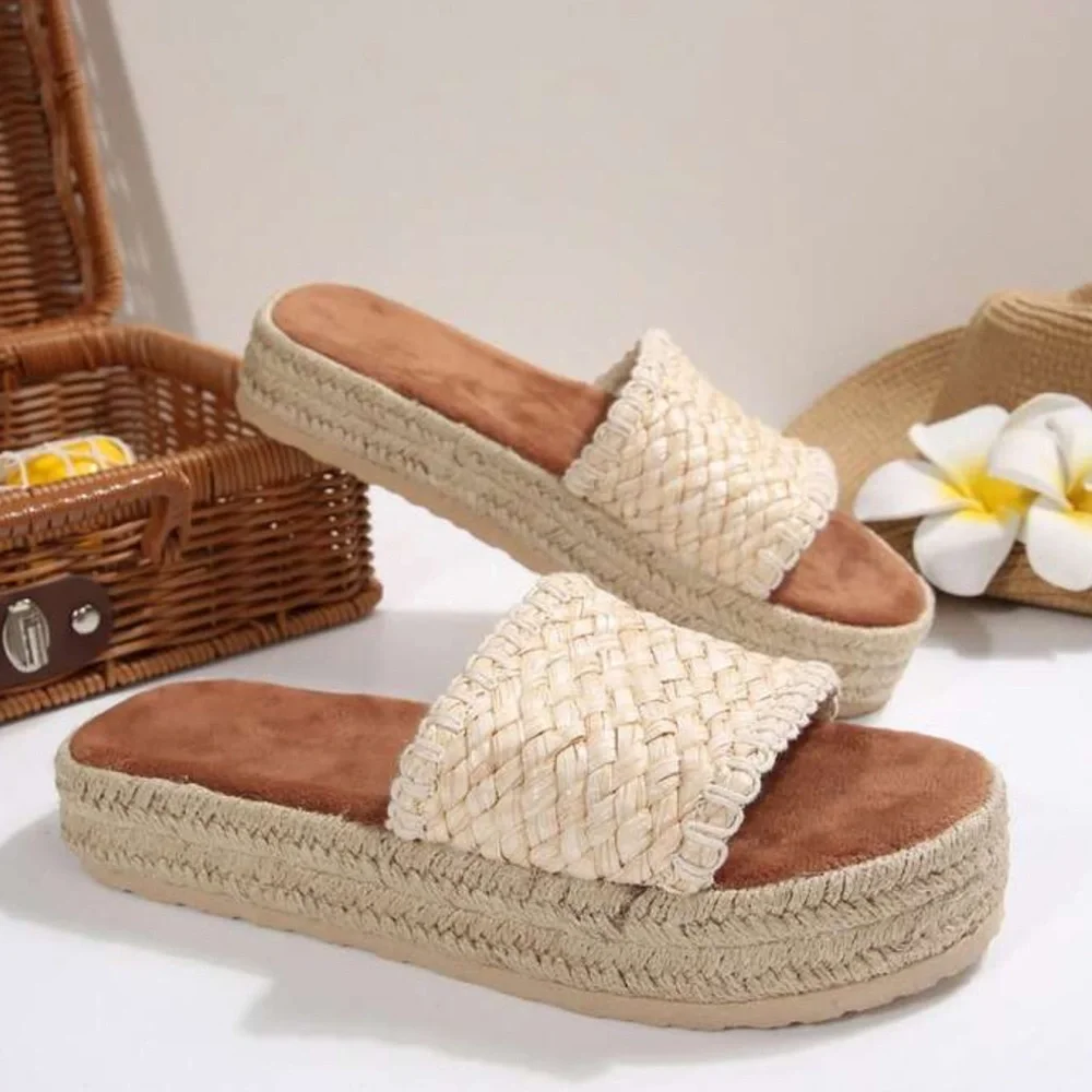 Women's Cream Woven Slide Sandals